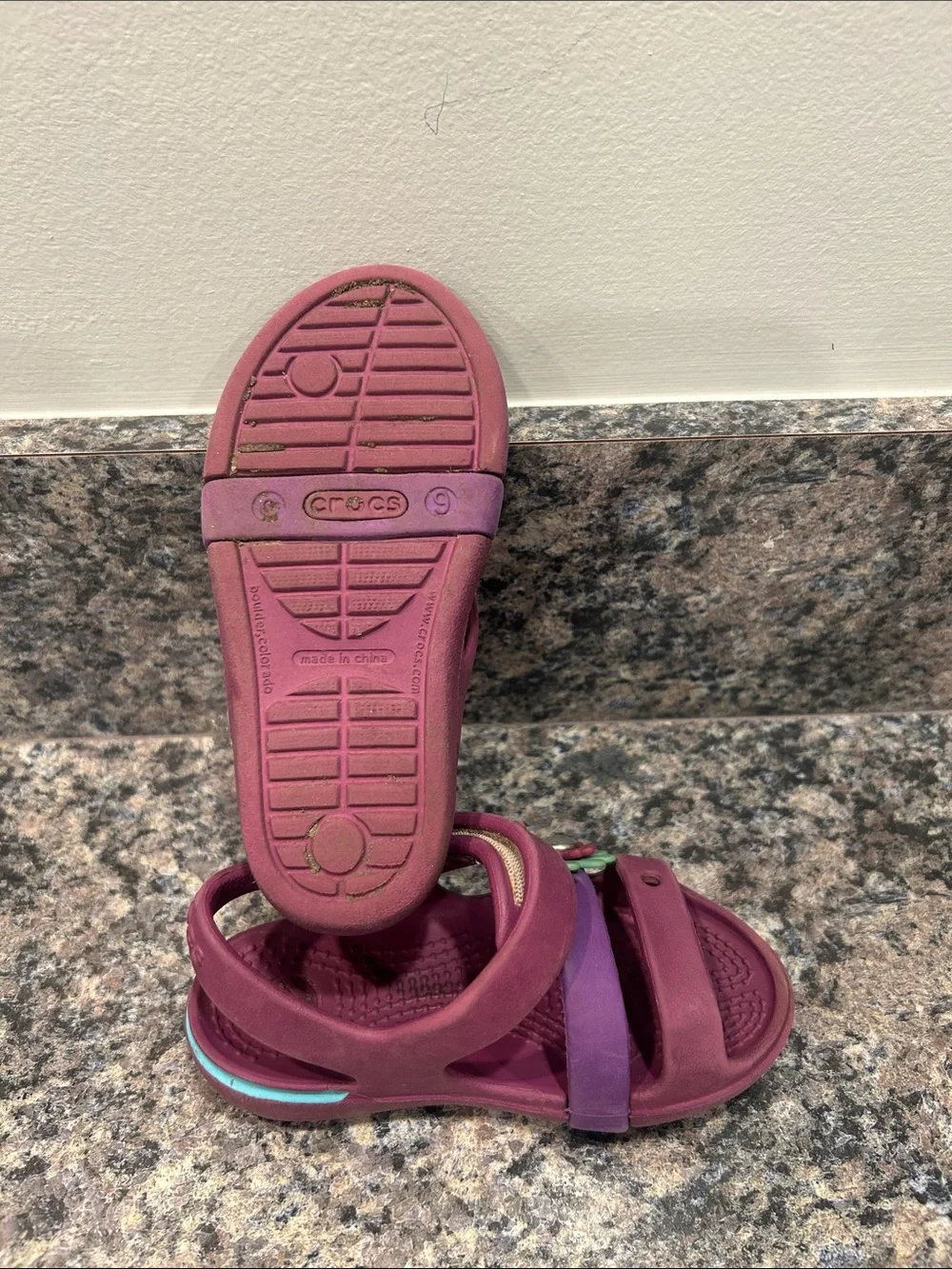 CROCS Girls Purple and Teal Flower Strap Sandals